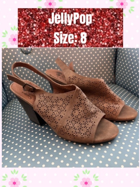 Jellypop Shoes - Jellypop Taupe Laser-Cut Peep-Toe Slingback Heels